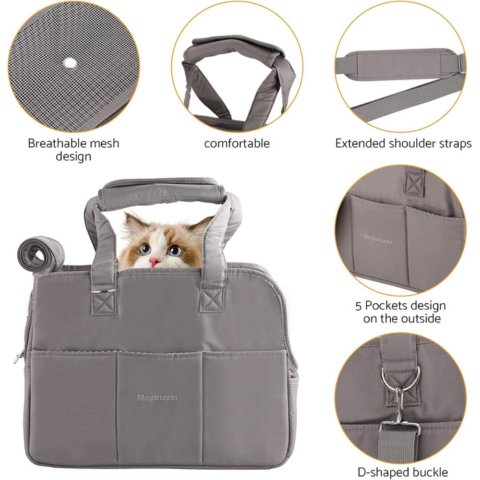 Складана переносна переносна коробка для собак та котів - переносна собача коробка/сумка для транспортування до 4 кг собак та 5 кг котів для подорожей та авто | Сірий 40x16x32 см, сірий L 16 x B 32 x H 40 см