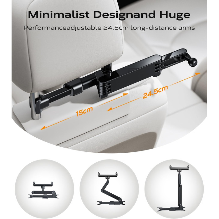 Утримувач для планшета в авто, універсальний, висувний, для Galaxy, Huawei, Switch, чорний