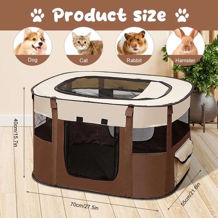 Клітка-вигул для цуценят та собак, складана, 70x55x40 см (колір кавовий)