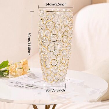 Кришталева ваза ручної роботи з золотим декором, 30 см - сучасний дизайн для дому
