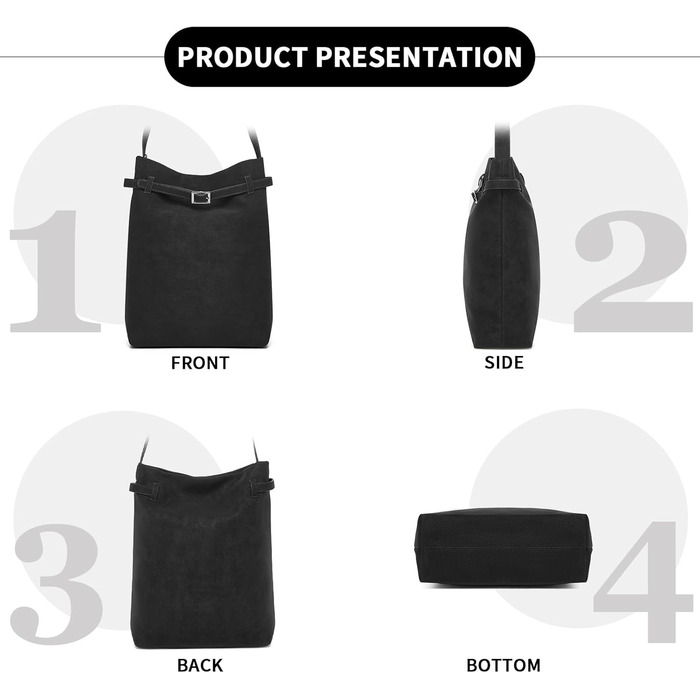 Сумка жіноча Miss Lulu велика шопер Tote Bag з м'якої PU шкіри, чорна (2-в-1)