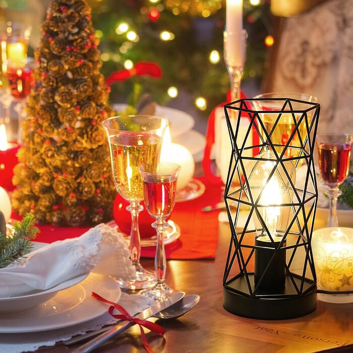 Настільна лампа з дерева та металу, вінтажний стиль, E14/E27, для дитячої, вітальні, спальні, бару (чорний)