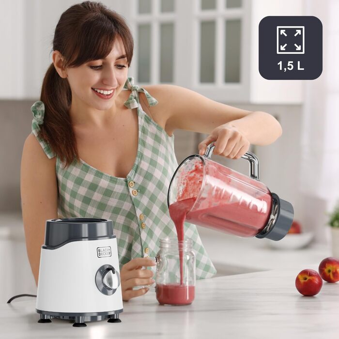 Black+Decker 2200W Stand Mixer with Glass Bowl - 2.2L, 8 Speeds, 6 Stainless Steel Blades, Ice Crush & Smoothie Function, LED Display, Safety System