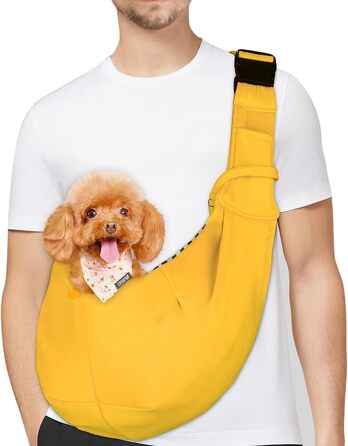 PetLoft Сумка-переноска для собак та котів, реверсивна, регульована, Cross-Body Carrier з підстібкою для нашийника (Жовтий)