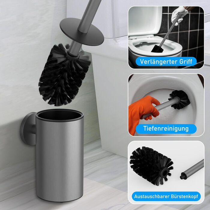 Набір для чищення унітазу з нержавіючої сталі 304, комплект з 2 насадками (круглі сірі)