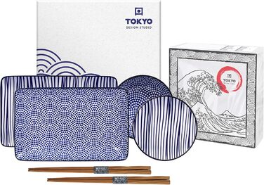 Набір для суші Tokyo Design Studio Nippon Blue (6 предметів), японський дизайн, порцеляна, блакитно-білий, з подарунковою упаковкою