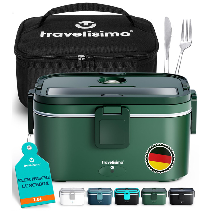 Електрична ланчбокс Travelissimo XXL 1.8л, 100W, 3-в-1, для авто/вантажівки, 12V/24V/220V, підігрів їжі, темно-зелений