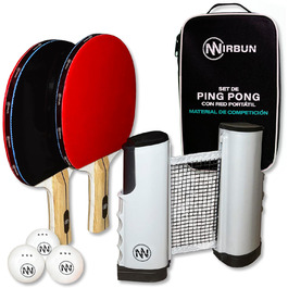 NIRBUN Table Tennis Set with Adjustable Net - Professional Table Tennis Paddles & 3-Star Ping Pong Balls - Portable Set for 2 Players