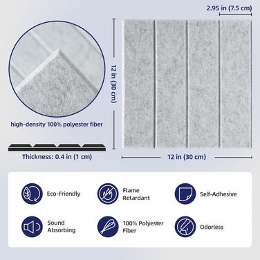 Акустичні панелі Vieshful самоклеючі 30x30x1 см, шумопоглищаючі панелі з фетру для стін, звукоізоляція для студії, дому та офісу (10 шт, сірі)