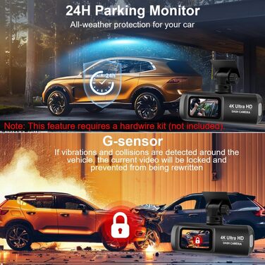 Відеореєстратор для авто 4K + 1080P з WiFi, нічною зйомкою та паркуванням, 64GB карта в комплекті