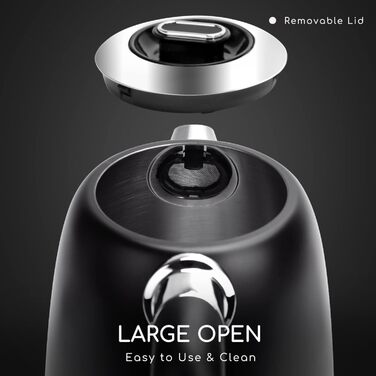 Електричний чайник Aigostar з регулюванням температури 1,7 л, ретро-дизайн, чорний матовий, цифровий дисплей, функція підтримання тепла, без пластику всередині, BPA-free