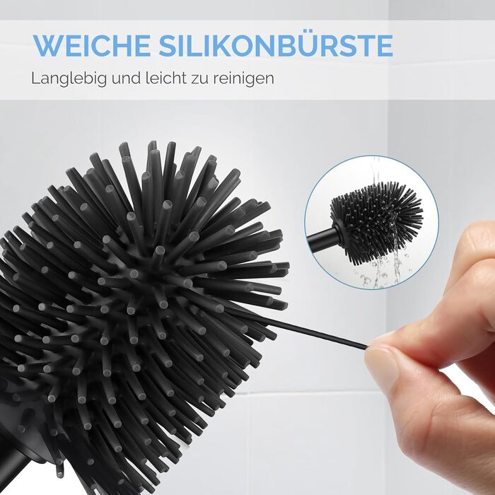 Набір для чищення унітазу HAMITOR з силіконової щітки, підставка та очищувач для краю унітазу. Набір для ванної кімнати, 1 шт., чорний