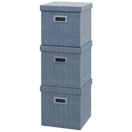 HOMCOM Storage Boxes 3-Piece Set, Stackable Storage Cubes, Foldable Storage Box for Living Room, Bedroom, 30 x 30 x 29 cm, Blue | Aosom