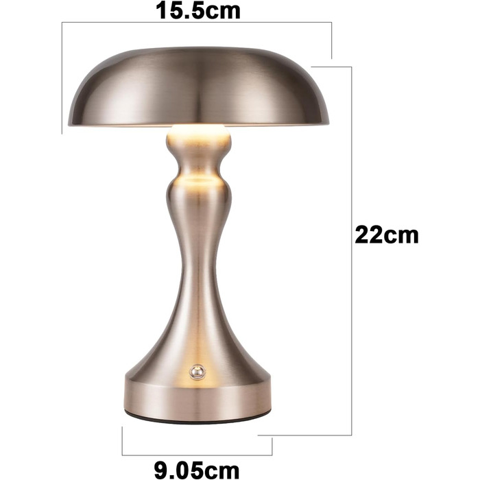 Бездротова настільна лампа Nicke - LED торшер з торканням, регульоване освітлення, USB зарядка, вінтажний дизайн, для спальні та вітальні