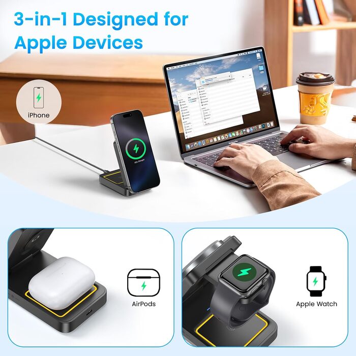 3-в-1 Зарядна станція для Apple Watch, iPhone та AirPods Pro (індукційна, бездротова)