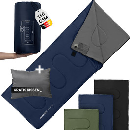 Montaray® Hooded Sleeping Bag -3°C - Outdoor Winter & Summer Sleeping Bag for Men & Women - 3-4 Season Hut Sleeping Bag (75 x 220 cm) - Blue, 150GSM
