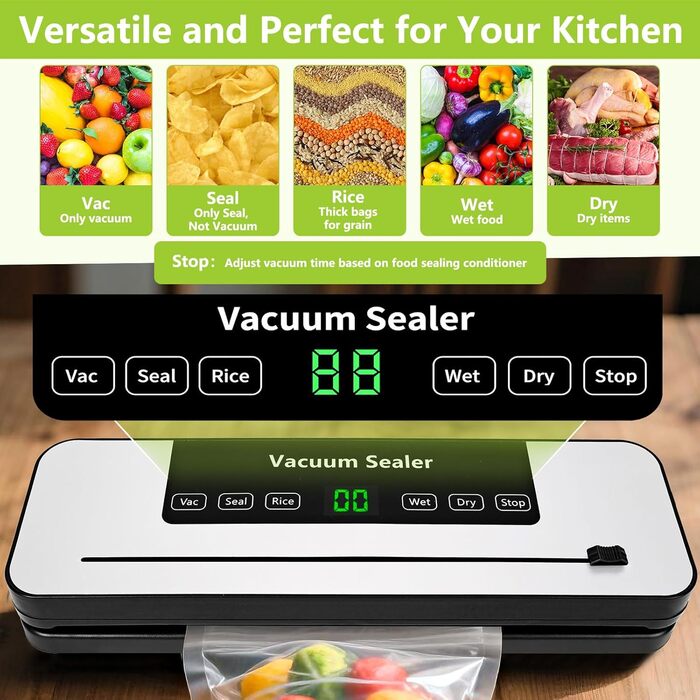 Вакуумний пакувальник Vakuumiergerät Profi з LED-дисплеєм, 50 пакетів, вбудований різак, функції 'Волого/Сухо', для кухні та їдальні