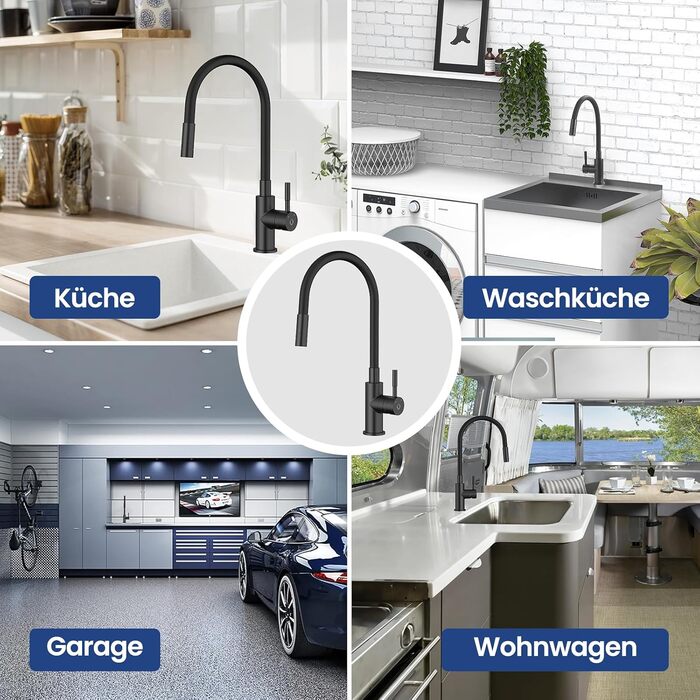 Змішувач кухонний CECIPA SOFETIY SERIE (Чорний) з гнучким виливом 360°, для високого тиску, з 2 режимами струменя, з нержавіючої сталі, для раковини