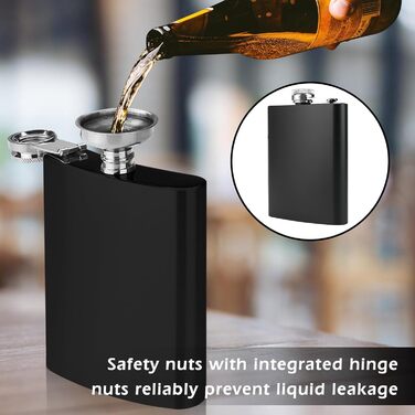 Набір з 4 флаконів з нержавіючої сталі: 236 мл, з воронкою, для напоїв, жінок, пікніків, подорожей, кемпінгу, 13,8 x 9,4 см, чорний