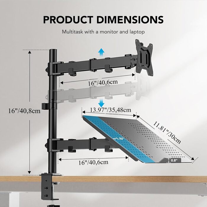 Кріплення для монітора HUANUO з підставкою для ноутбука, 13-32 дюйми, VESA 75/10, для геймінгу