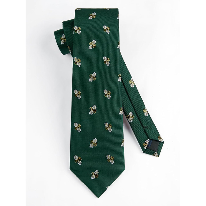 HISDERN Комплект краватки та нагрудного хустинки для чоловіків, зелено-жовтий принт, класичний стиль, для весілля та ділових зустрічей