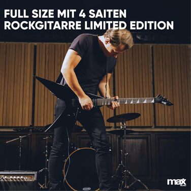 Електрогітара Max GigKit Rock Style: Комплект для гітари з підсилювачем, чохлом, медіатором, тюнером, кабелем, струнами та ременем, 24 лади - Чорний