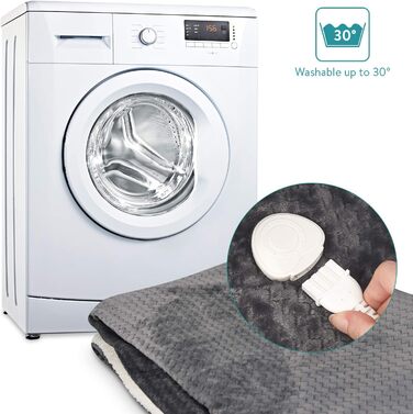 Електрична ковдра Navaris XXL з підігрівом 180x130 см, 3 режими, автовимкнення, пральна, сіра та біла, плюшева