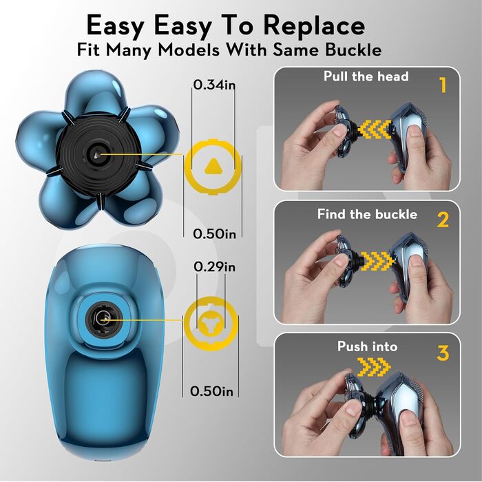 Електричний гостростример для голови чоловічий Kibiy з 6 змінними головками, водонепроникний IPX7, LED-дисплей, зарядка Type-C (6D синій)