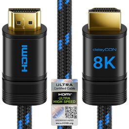 Кабель HDMI 2.1b deleyCON 2 м, 8K@60Hz, 4K@120Hz, eARC, HDCP 2.3, для TV, PS5, Xbox, Soundbar, Monitor, Gaming