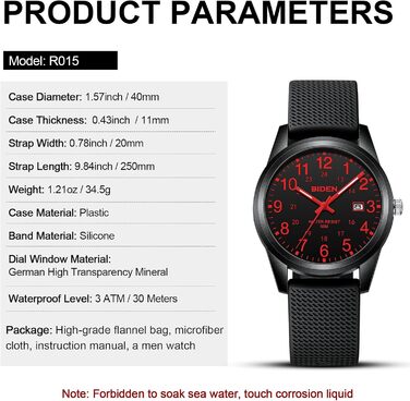 Чоловічий годинник: аналоговий кварцовий годинник на зап'ястя, водостійкий, стильний, дизайнерський (07- Чорний/Червоний)