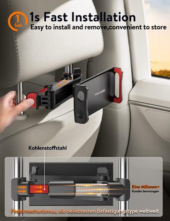 Тримач для планшету в авто TRYONE - кріплення на підголівник, висувний, сумісний з iPad, iPhone, Samsung Galaxy Tab, Kindle Fire HD, Switch (червоний)