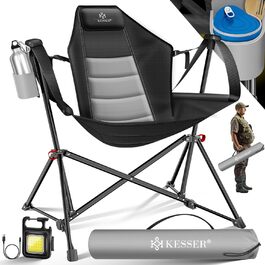 Кресlo для кемпінгу KESSER® Schaukelstuhl, 160 кг, з підсвічуванням та тримачем для напоїв, сірий/чорний