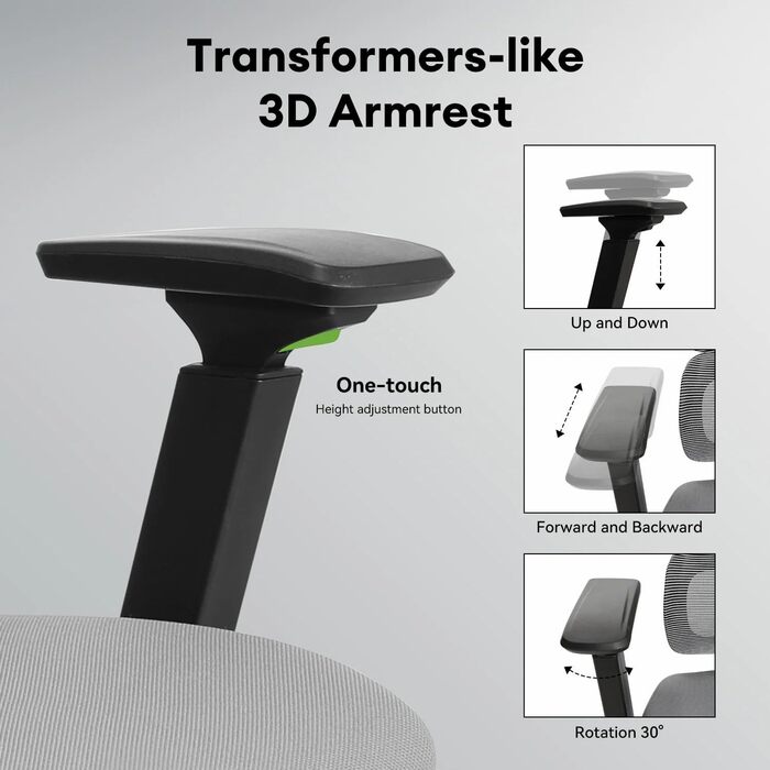 Ергономічне крісло для офісу Musso V900 Structure Master з регульованою спинкою, підтримкою попереку, 4D підлокітниками та підголівником, сітчаста спинка для дому/офісу (без підніжки)