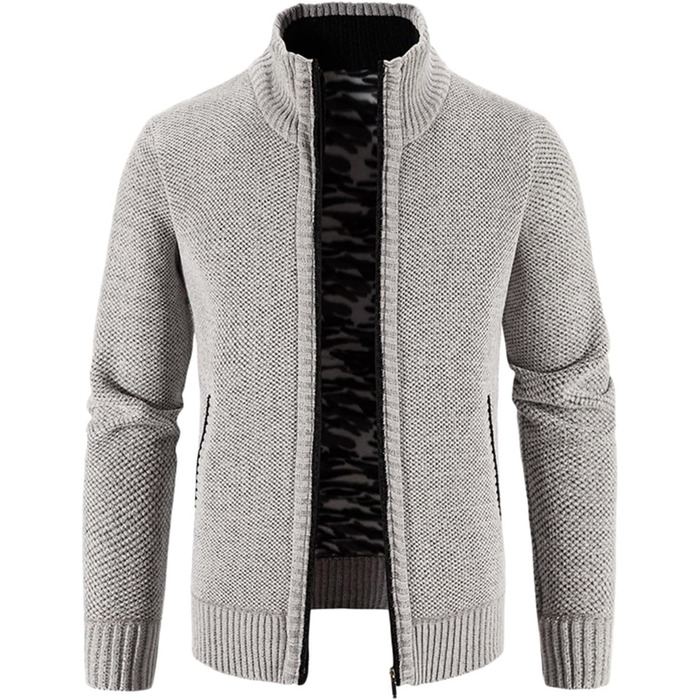 Чоловіча флісова куртка-кардиган на блискавці, теплый вязаний жакет для активного відпочинку та повсякденного носіння, сірий колір