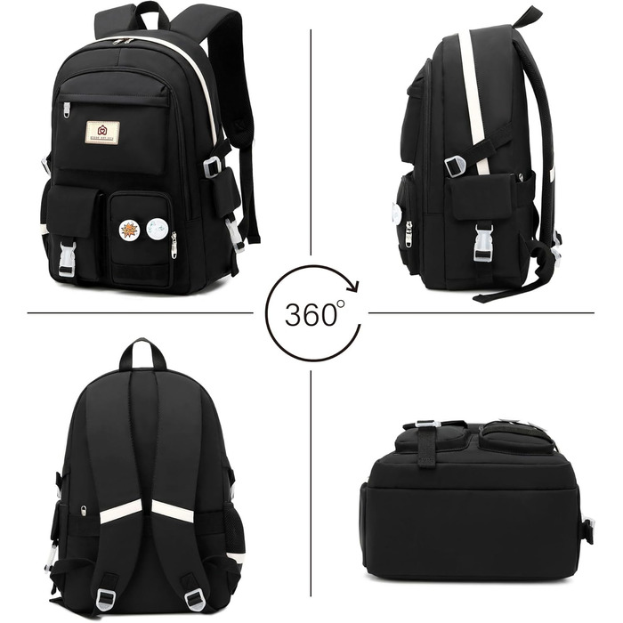 Чорний рюкзак для ноутбука 15.6 дюймів: шкільний, для подорожей, з захистом від крадіжок, великі кишені для книг