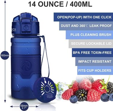 ZORRI Sport Water Bottle for Kids, 500 ml/700 ml/1000 ml, BPA-free, eco-friendly Tritan plastic, reusable water bottles with filter, 1000ml-32oz (Dark Blue, 414 ml)