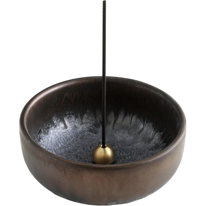Asayu Japan Incense Holder - Zen - For 10cm Incense Sticks, Made in Japan, Traditional Ceramic Ash Catcher, Includes Detachable Brass Stand - For Yoga, Meditation, and Relaxation