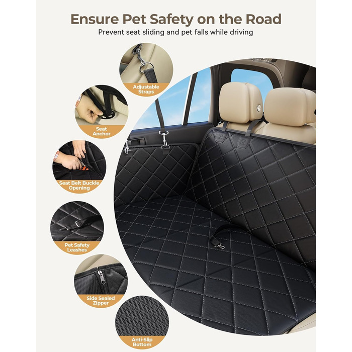 Килимок для собак у машину з жорсткою основою | Водонепроникний, антиковзний, захист від подряпин | 6-в-1, XXL, з ременями безпеки