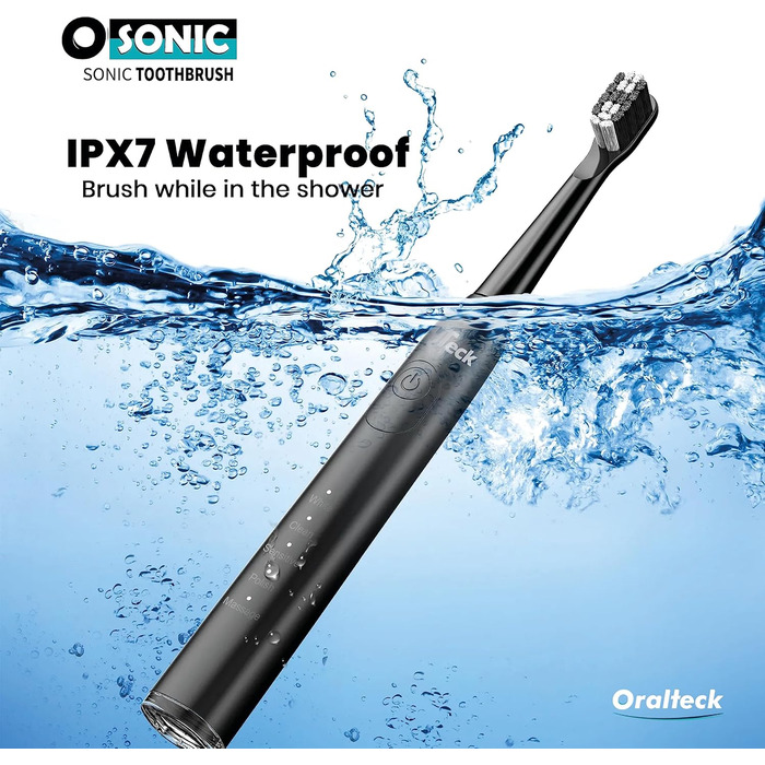 Звукова електрична зубна щітка OSONIC з 8 насадками, 5 режимів, відбілювання за 2 тижні, таймер 2 хв, IPX8, для дорослих та дітей, USB зарядка (біла)
