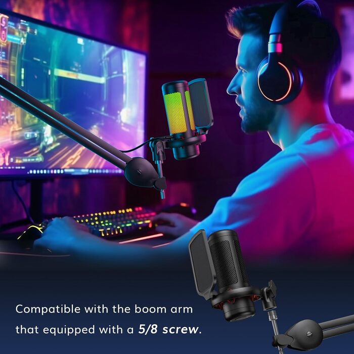 USB Мікрофон TONOR TC310 для Комп'ютера, PS4/5: Конденсаторний мікрофон для Стрімінгу з RGB підсвіткою та тримачем