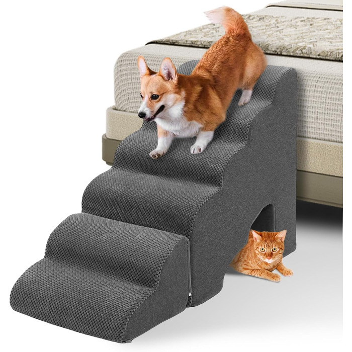 Східці для собак A.FATI 60 см: 6 ступенів, для ліжка, Boxspring, неслизькі, для маленьких/поранених собак та котів, темно-сірий