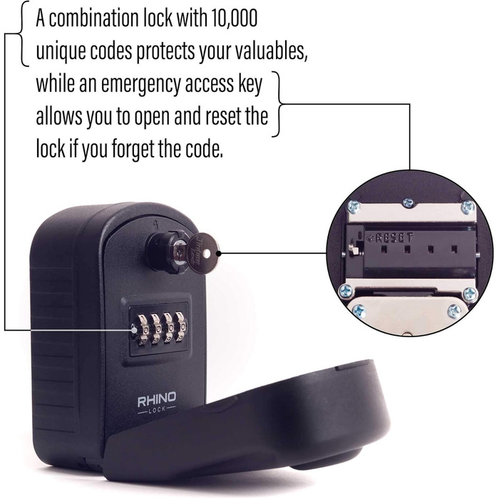 Rhino Lock - Сейф для ключів на стіну з комбінацією, чорний - Pro