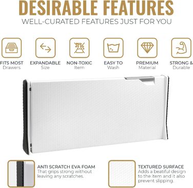 RAPTUROUS Adjustable Deep Drawer Dividers – 6 inches high, expandable 13–22 inches, 8 Pack, Non-Slip Drawer Dividers for Clothes, Dresser, Kitchen, and Office (white)