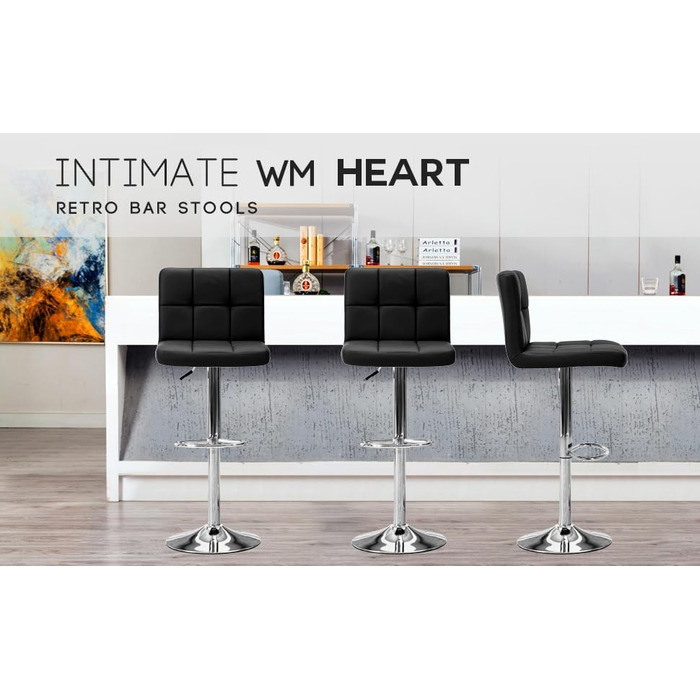 Барний стільць Intimate WM Heart 2 шт. з велюровим покриттям, з підніжкою, регульована висота, чорний