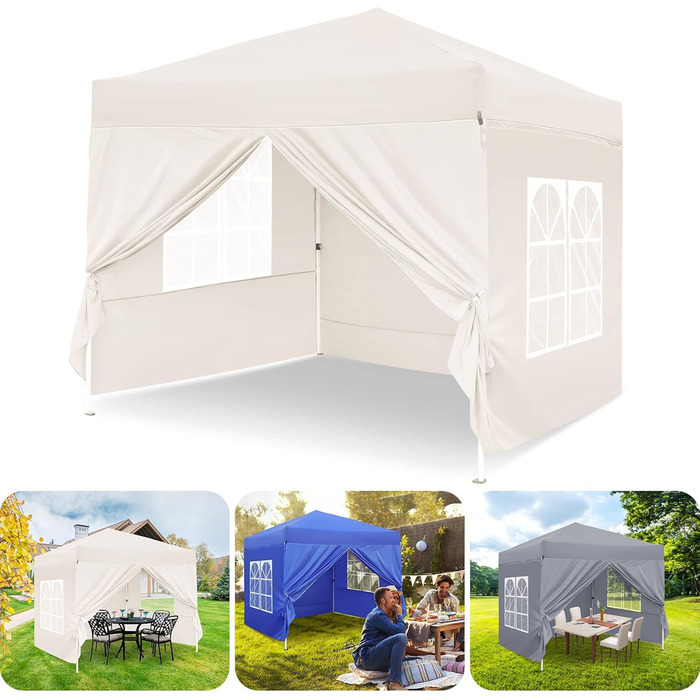 Gazebo, Leadyeah Pop-Up Pavilion with Sides, Foldable Camping Pavilion 2.5 x 2.5, Heavy-Duty Pavilion Tent, Fully Waterproof, 50+ UV Protection for Camping, Party - Beige