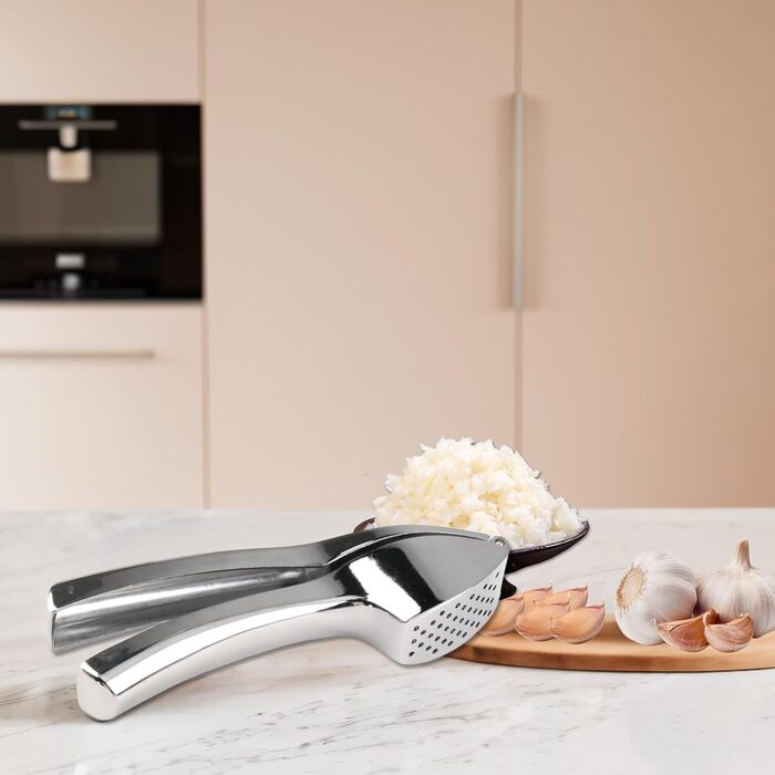 Преміум-прес для часнику та силіконовий лузер, стильний прес з цинкового сплаву, придатний для миття в посудомийній машині, сріблястий подрібнювач часнику, кухонний помічник, надміцний та довговічний, зручний та легкий у чищенні