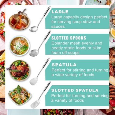 Набір кухонного приладдя Pleafind 4 шт. з нержавіючої сталі (304) - ложка, шумовка, лопатка, ложка для супу