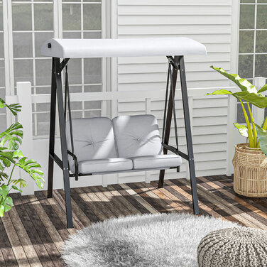 Outsunny Hollywood 2-Seater Garden Swing with Adjustable Canopy, Cushions, Swing Bench with a 220 kg (485 lbs) Weight Capacity, for Garden, Balcony, Grey, 145 x 116 x 172 cm | Aosom