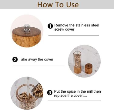 Salt and Pepper Grinder Set of 2 with Coasters, Manual Pepper Grinder, Wooden Salt Grinder, Adjustable Ceramic Grinder for Spices, Pepper, Salt, Height: 21.5 cm