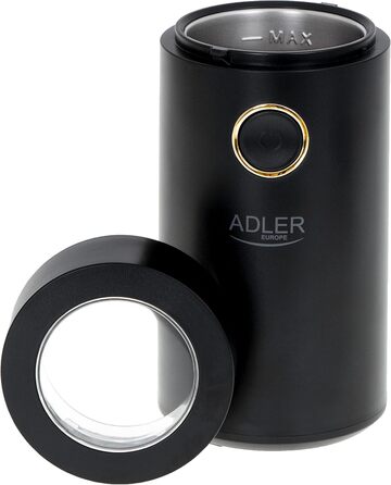 Електрична кавомолка ADLER, 75 г, 150 Вт, чорна з золотом